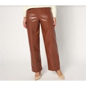 Susan Graver Petite XXS Cognac Stretch Faux Leather Wide Leg Pant A667501 NWOT